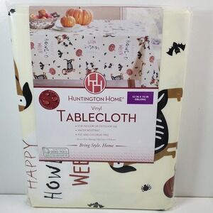 Huntington Home Halloween Black Cream Orange Dog Bats 52" x 70" Vinyl Tablecloth